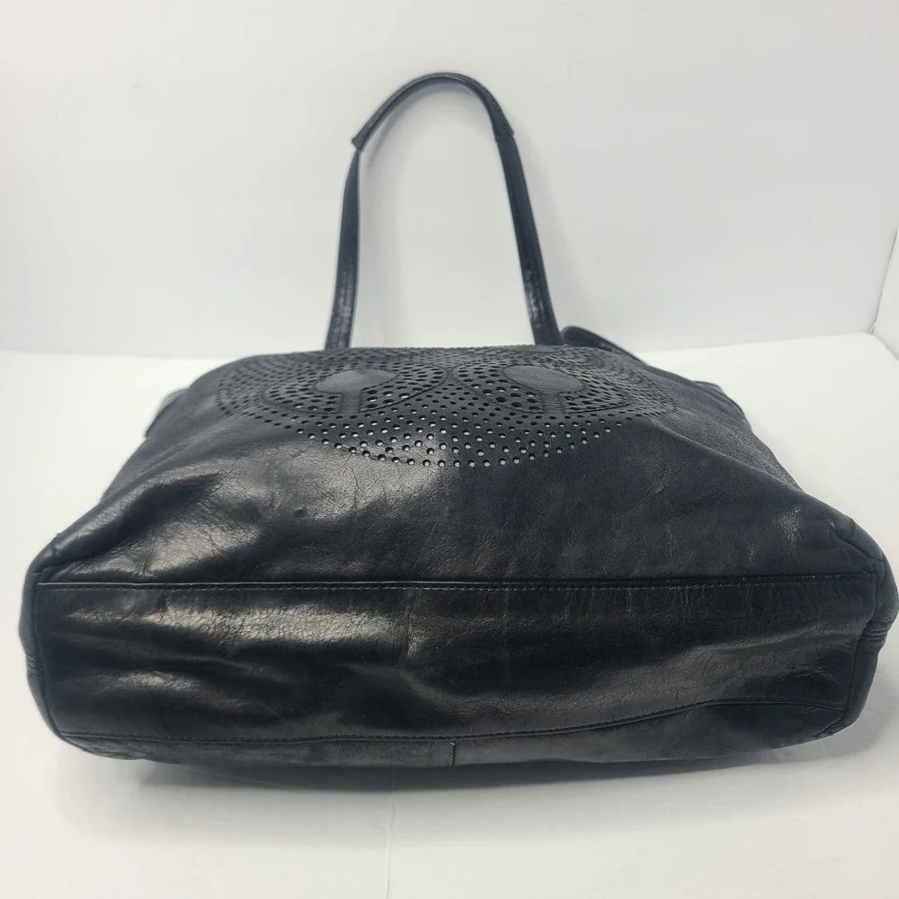 Coach Audrey Perforated Black Patent Leather Shoulder Tote Bag Purse C Logo